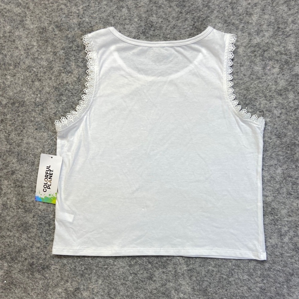 Colorful Planet Tank Top Kids XL White New Crochet Lace‎ Trim Cropped Sleeveless